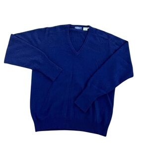 Gieves & Hawkes 100% Cashmere V Neck Sweater Sz. XL Blue Hong Kong